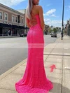 Trumpet/Mermaid Scoop Neck Glitter Sweep Train Split Front Prom Dresses #Favs020107676