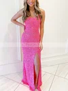 Trumpet/Mermaid Scoop Neck Glitter Sweep Train Split Front Prom Dresses #Favs020107676