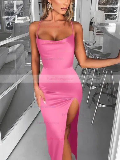 Trumpet/Mermaid Square Neckline Silk-like Satin Sweep Train Split Front Prom Dresses #Favs020107679
