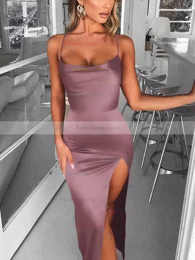 Trumpet/Mermaid Square Neckline Silk-like Satin Sweep Train Split Front Prom Dresses #Favs020107679