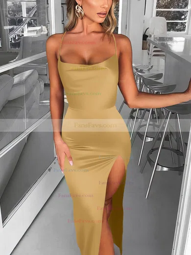 Trumpet/Mermaid Square Neckline Silk-like Satin Sweep Train Split Front Prom Dresses #Favs020107679