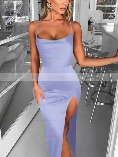 Trumpet/Mermaid Square Neckline Silk-like Satin Sweep Train Split Front Prom Dresses #Favs020107679