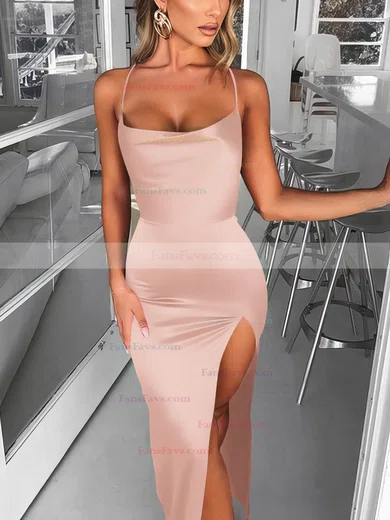 Trumpet/Mermaid Square Neckline Silk-like Satin Sweep Train Split Front Prom Dresses #Favs020107679