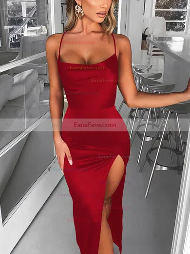 Trumpet/Mermaid Square Neckline Silk-like Satin Sweep Train Split Front Prom Dresses #Favs020107679