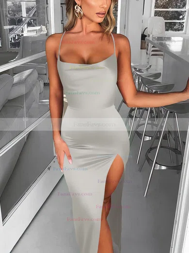 Trumpet/Mermaid Square Neckline Silk-like Satin Sweep Train Split Front Prom Dresses #Favs020107679