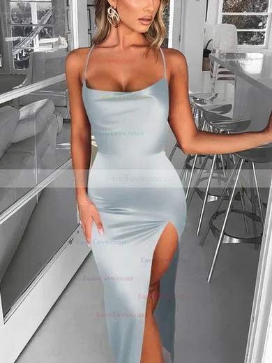 Trumpet/Mermaid Square Neckline Silk-like Satin Sweep Train Split Front Prom Dresses #Favs020107679