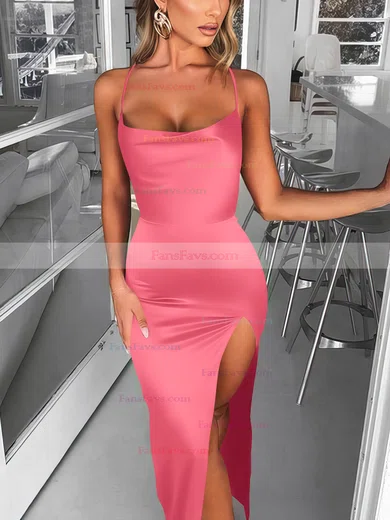 Trumpet/Mermaid Square Neckline Silk-like Satin Sweep Train Split Front Prom Dresses #Favs020107679