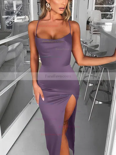 Trumpet/Mermaid Square Neckline Silk-like Satin Sweep Train Split Front Prom Dresses #Favs020107679