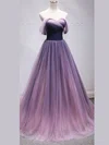 A-line Off-the-shoulder Tulle Sweep Train Ruffles Prom Dresses #Favs020107684
