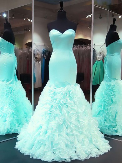 Trumpet/Mermaid Sweetheart Organza Silk-like Satin Sweep Train Cascading Ruffles Prom Dresses #Favs020103488
