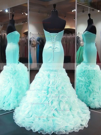 Trumpet/Mermaid Sweetheart Organza Silk-like Satin Sweep Train Cascading Ruffles Prom Dresses #Favs020103488