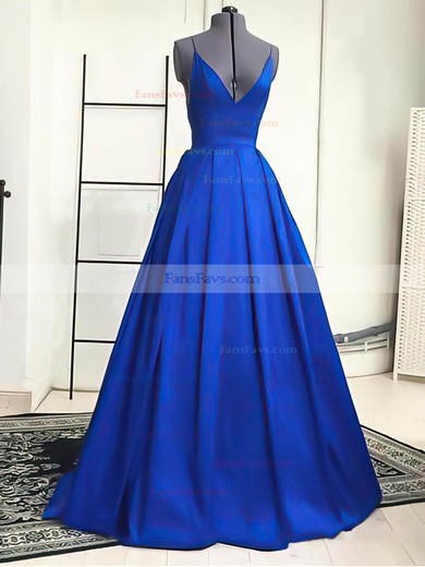 A-line V-neck Satin Sweep Train Prom Dresses #Favs02019053