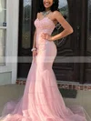 Trumpet/Mermaid Strapless Tulle Sweep Train Appliques Lace Prom Dresses #Favs020107690