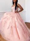 A-line Square Neckline Tulle Sweep Train Appliques Lace Prom Dresses #Favs020107691