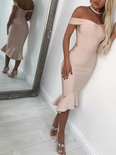 Trumpet/Mermaid Off-the-shoulder Satin Tea-length Prom Dresses #Favs020107702