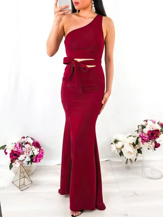 Trumpet/Mermaid One Shoulder Stretch Crepe Sweep Train Bow Prom Dresses #Favs020107707 Trumpet/Mermaid One Shoulder Stretch Crepe Sweep Train Bow Prom Dresses #Favs020107707