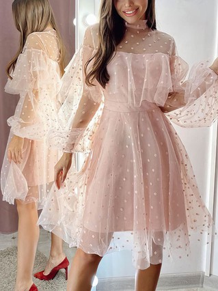 A-line High Neck Tulle Short/Mini Short Prom Dresses #Favs020107715 A-line High Neck Tulle Short/Mini Short Prom Dresses #Favs020107715