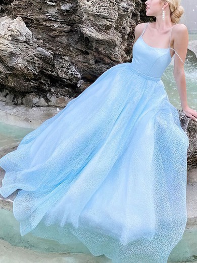 A-line Scoop Neck Glitter Sweep Train Prom Dresses #Favs020107720