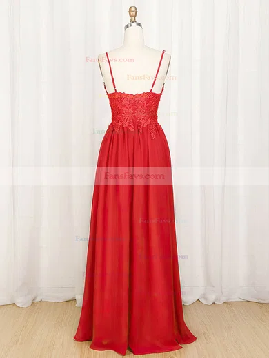 A-line V-neck Chiffon Floor-length Appliques Lace Prom Dresses #Favs020107725