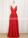 A-line V-neck Chiffon Floor-length Appliques Lace Prom Dresses #Favs020107725