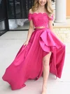 A-line Off-the-shoulder Satin Sweep Train Beading Prom Dresses #Favs020107732
