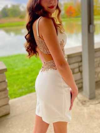 Sheath/Column V-neck Satin Short/Mini Beading Short Prom Dresses #Favs020107740 Sheath/Column V-neck Satin Short/Mini Beading Short Prom Dresses #Favs020107740