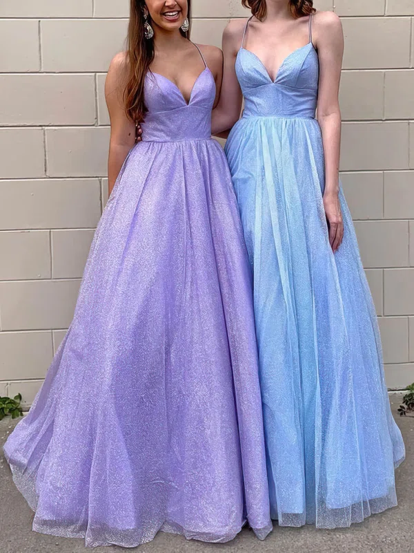 A-line V-neck Glitter Sweep Train Prom Dresses #Favs020107741