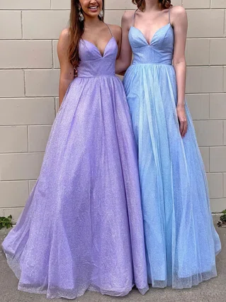 A-line V-neck Glitter Sweep Train Prom Dresses #Favs020107741 A-line V-neck Glitter Sweep Train Prom Dresses #Favs020107741