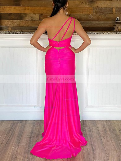 Trumpet/Mermaid One Shoulder Silk-like Satin Sweep Train Ruffles Prom Dresses #Favs020107742