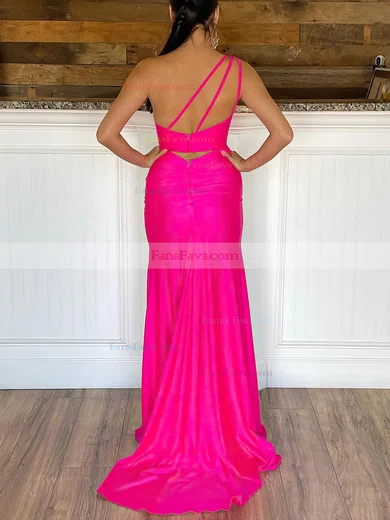 Trumpet/Mermaid One Shoulder Silk-like Satin Sweep Train Ruffles Prom Dresses #Favs020107742