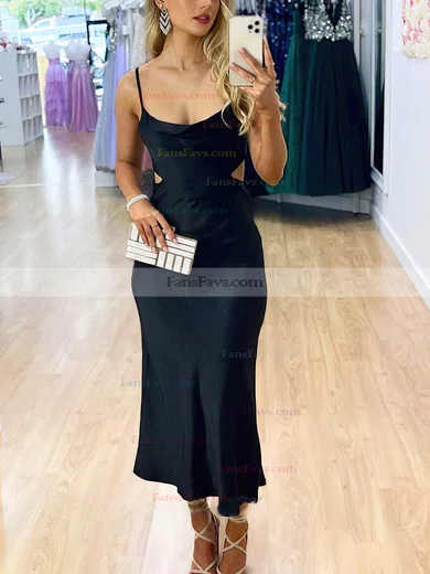 Sheath/Column Cowl Neck Silk-like Satin Tea-length Bow Prom Dresses #Favs020107749