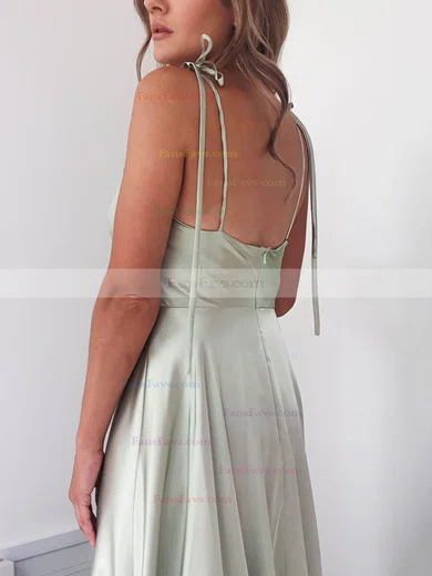 A-line Cowl Neck Silk-like Satin Sweep Train Split Front Prom Dresses #Favs020107751