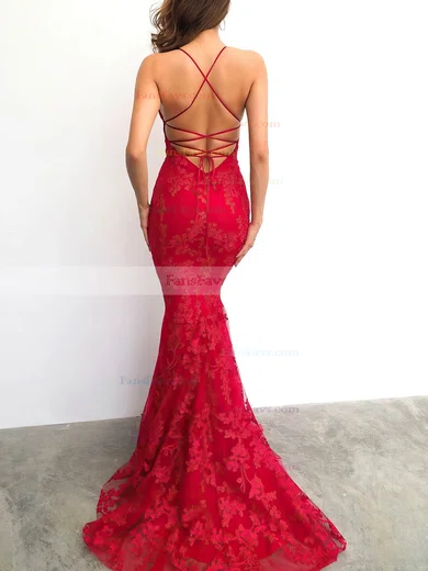 Trumpet/Mermaid V-neck Lace Sweep Train Prom Dresses #Favs020107752