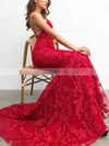 Trumpet/Mermaid V-neck Lace Sweep Train Prom Dresses #Favs020107752
