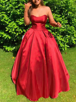 A-line Strapless Satin Sweep Train Prom Dresses #Favs020107755 A-line Strapless Satin Sweep Train Prom Dresses #Favs020107755