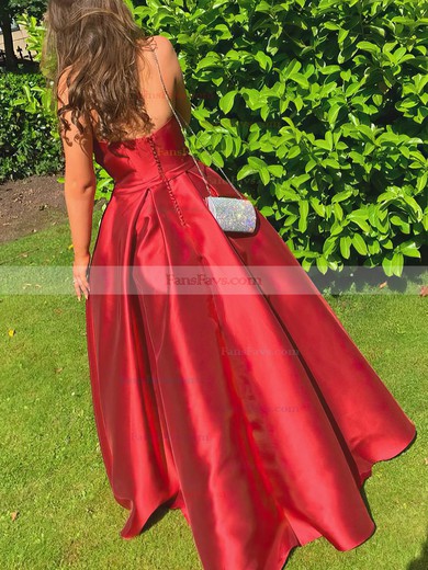A-line Strapless Satin Sweep Train Prom Dresses #Favs020107755