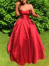 A-line Strapless Satin Sweep Train Prom Dresses #Favs020107755