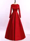 Ball Gown Scoop Neck Satin Sweep Train Appliques Lace Prom Dresses #Favs02023575
