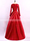 Ball Gown Scoop Neck Satin Sweep Train Appliques Lace Prom Dresses #Favs02023575