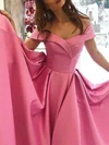 A-line Off-the-shoulder Satin Sweep Train Prom Dresses #Favs020107760