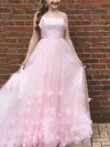 Ball Gown Square Neckline Tulle Silk-like Satin Sweep Train Flower(s) Prom Dresses #Favs020107764