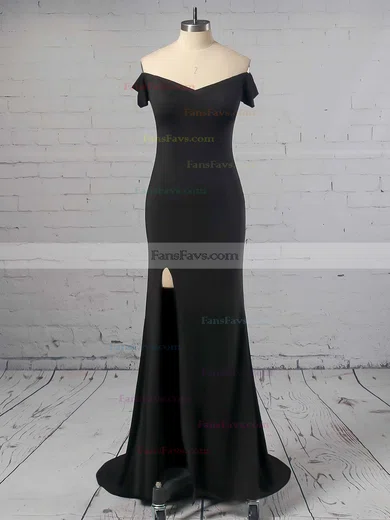 Trumpet/Mermaid Off-the-shoulder Jersey Sweep Train Split Front Prom Dresses #Favs020107765