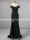 Trumpet/Mermaid Off-the-shoulder Jersey Sweep Train Split Front Prom Dresses #Favs020107765