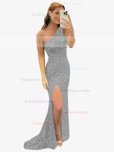 Trumpet/Mermaid One Shoulder Sequined Sweep Train Split Front Prom Dresses #Favs020107769