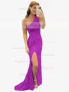 Trumpet/Mermaid One Shoulder Sequined Sweep Train Split Front Prom Dresses #Favs020107769