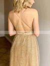 A-line V-neck Glitter Sweep Train Split Front Prom Dresses #Favs020107772