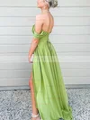 A-line Off-the-shoulder Silk-like Satin Sweep Train Split Front Prom Dresses #Favs020107775