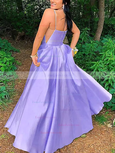 A-line Square Neckline Satin Sweep Train Beading Prom Dresses #Favs020107784