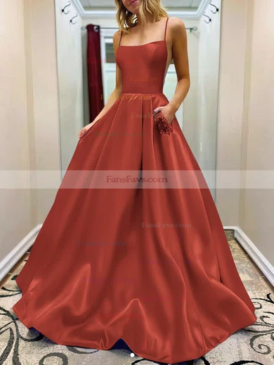 A-line Square Neckline Satin Sweep Train Beading Prom Dresses #Favs020107784