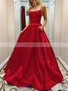 A-line Square Neckline Satin Sweep Train Beading Prom Dresses #Favs020107784